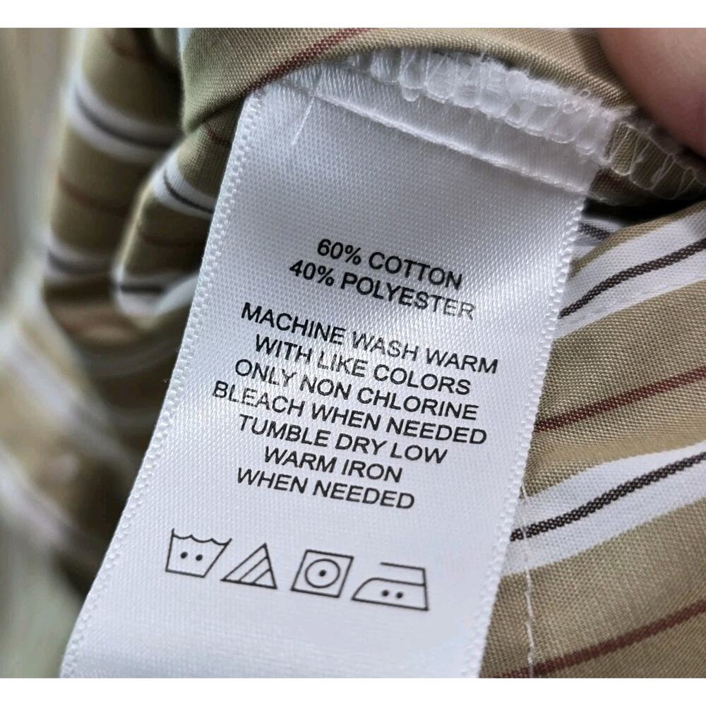 Foxcroft Shirt Women 16W Beige White Tan Striped Button Up Wrinkle Free Shaped - Picture 9 of 12